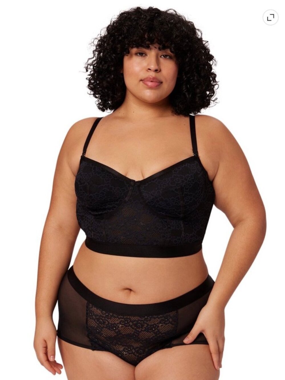 Parade Sheer Longline Bra Black Bustier Underwire 2XL Mesh Lace Sexy Lingerie